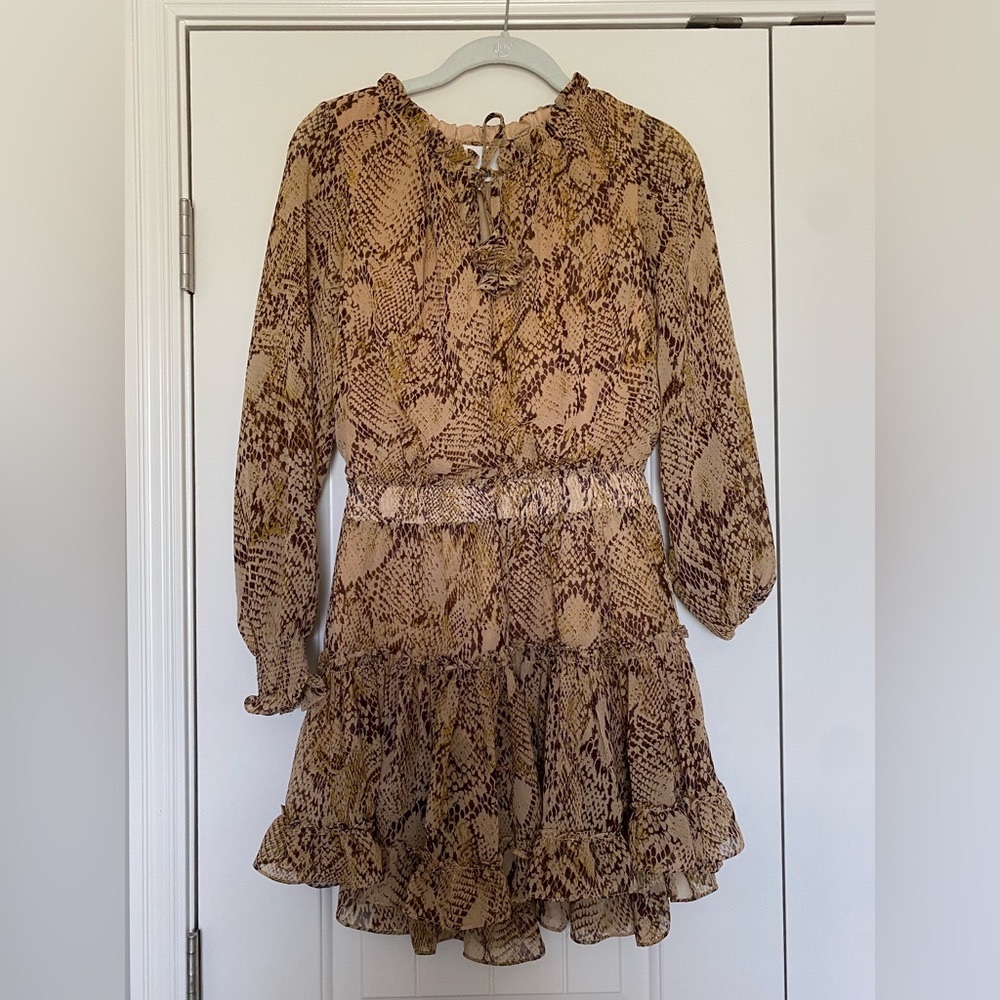 Red Dress Boutique- Mustard Snake-skin dress- High neck/long sleeve